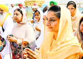 Union Minister Harsimrat Kaur Badal pays obeisance at the Golden Temple in Amritsar on Thursday