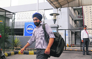 Amandeep Singh comes out the Dell office in the Industrial Area, Phase VII, Mohali, after quitting his job on Friday.