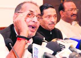 Union Agriculture Minister Radha Mohan Singh addresses mediapersons in Dehradun on Friday
