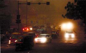 Nature strikes: A heavy rainfall accompanied by strong winds in the afternoon brought a welcome relief from soaring temperature. The sudden change in weather followed a massive storm that darkened the sky in Gurgaon on Friday