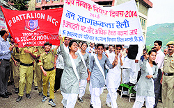Students take out a rally to mark World No Tobacco Day in Mandi on Friday