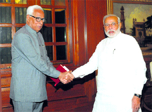 Governor NN Vohra with Prime Minister Narendra Modi in New Delhi on Friday. 