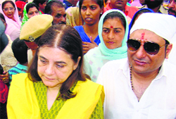 Union Minister Maneka Gandhi at Dugri village near Malerkotla on Saturday. 