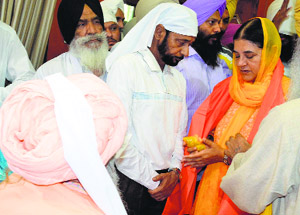 Union Minister for Women and Child Development Maneka Gandhi at the Nirmal Dera Hansali on Sunday.