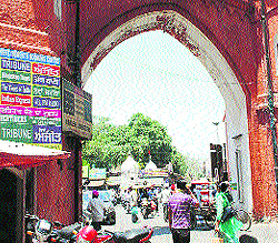 Commercial establishments being run inside the historic Hall Gate in Amritsar