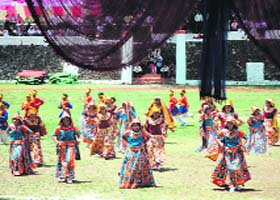 Small wonders: Students perform during the Founders Day celebrations of Oak Grove School in Mussoorie