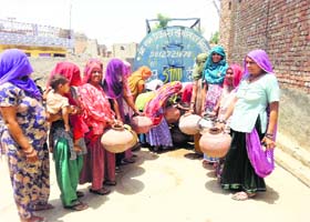 Common sight: Residents of Bhiwanis Siwani town queue up to purchase water from a tanker