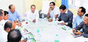 Achyuta Samanta, founder-director of the Kalinga Institute of Social Sciences and Kalinga Institute of Industrial Technology, chairs a meeting in Jammu on Monday.