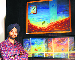 Dalvinder Singh with his work