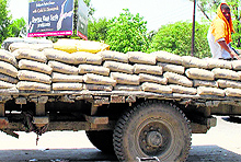 A pile of cement bags near a godown at Batala Road in Amritsar