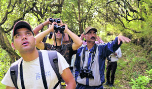 Participants in a bird-watching camp at Maheshkhan on Tuesday.