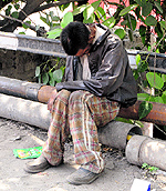 A beggar spotted at the Bhandari Bridge in Amritsar on Wednesday