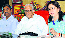 DAV International School principal Anjana Gupta addresses a press conference in Amritsar on Wednesday