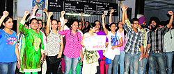 Interns of Government Medical College hold a protest outside the OPD at Guru Nanak Dev Hospital in Amritsar on Wednesday