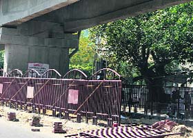Beautification work in progress under the BMC Chowk flyover in Jalandhar on Wednesday