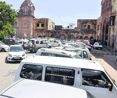 An unauthorised parking lot at the Mubarak Mandi complex in Jammu. 