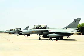 Rafale fighters of the French Air Force on the tarmac at Jodhpur airbase