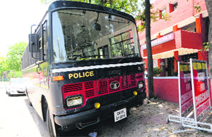 The police bus that was involved in the accident. 