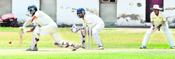 Players in action during a match of the Inter-district Cricket Tournament for Boys (U-19) for the Dhruv Pandove Trophy in Sector 8, Chandigarh, on Thursday.
