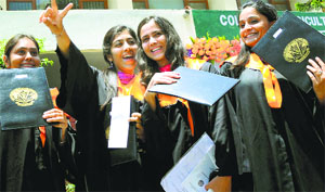 Girls with a goal: Students in a cheerful mood after receiving their degrees during the 13th convocation of the College of Veterinary Science at the PAU in Ludhiana.