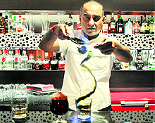 Aditya, owner, Gourmet Nine, offers snake Coffee