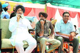 Chief Minister PS Badal at a sangat darshan in Lalleanwali village in Bathida on Thursday