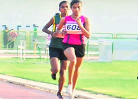 Punjab's OP Jaisha on her way to winning the women's 5,000 metre event in the 54th National Inter-state Athletics Championships in Lucknow on Thursday
