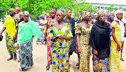 Girls of the Chibok school, who escaped from the Boko Haram custody, arrive in Maiduguri earlier this week