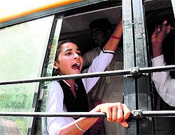 BKU activists being detained by the police outside the IGPs office in Bathinda on Friday