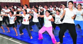 Passing-out students demonstrate self-defence skills at Police Lines in Sector 26, Chandigarh, on Friday.