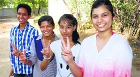 Deepshikha, Simranjeet, Preeti and Pratik Saini in a jubilant mood in Panchkula.