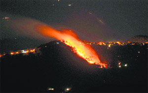 A fire broke out in the forests near Shimla on Thursday night. A sudden rise in mercury in the state for the past few days has triggered off forest fires, causing widespread damage to the forest wealth of the state.