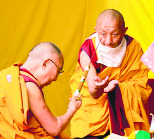 Tibetan spiritual leader the Dalai Lama during the last day of teaching at TCV School, Dal, McLeodganj, on Friday.