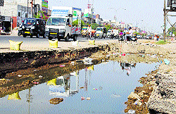 A puddle of water at a construction site for the BRTS on the GT road in Amritsar