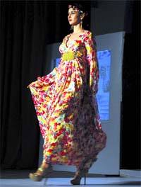 A model showcases the creation of a NIIFT student at Guru Nanak Bhawan in Ludhiana.