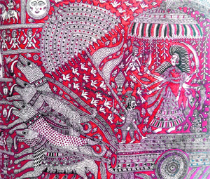 A chandarvo with the goddess Hadkai. By Dilip son of Vaghi; 150 x 288 cm. Gujarat, ca. 2004