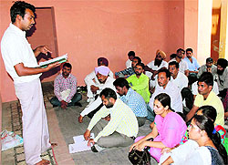 ETT teachers during a convention at the Teachers Home in Bathinda on Sunday.