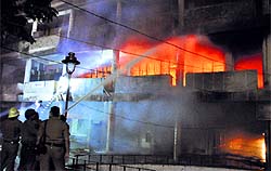Fire rages inside the building