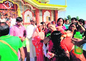 Devotees rejoice at the Surkhanda Devi temple near Mussoorie on Sunday