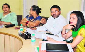 MNA Vipra Trivedi and Mayor Manoj Garg during a meeting at Town Hall in Haridwar on Sunday