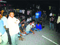 Enraged students block traffic on the Mandi-Kullu national highway in Thalot near Mandi on Sunday. 