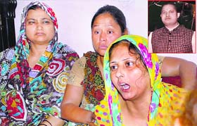 Dadri Nagar Panchayat chairman Geeta Pandit mourns the death of her husband Vijay Pandit (inset) who was shot dead on Saturday night