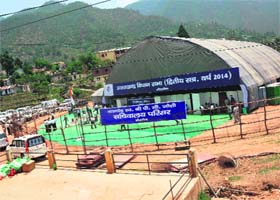The makeshift Assembly hall at Gairsain in Chamoli district on Monday