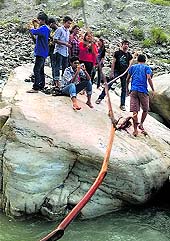Some of the Hyderabad students minutes before they were washed away