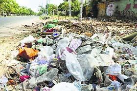 Garbage strewn on a road following Nirjala Ekadashi celebrations in Faridabad on Monday.