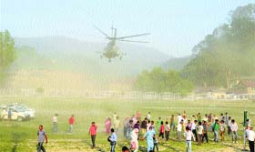 An Army chopper takes off another body of a Beas tragedy victim from Mandi on Tuesday