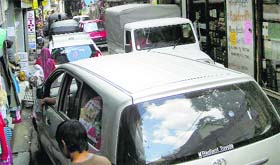 A view of a traffic jam at McLeodganj in Dharamsala.