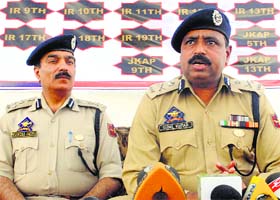 Inspector General of Police, Armed, Sunil Kumar addresses mediapersons in Srinagar on Tuesday
