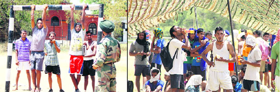 Youths take part in an Army recruitment rally in Jalandhar cantonment on Tuesday. 