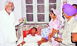Health minister Surjit Jyani at a hospital in Mansa on Tuesday